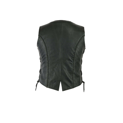 Lesa Collection Ladies black ladies vest Side Laces Motorcycle Style Biker Women's Vintage Vests