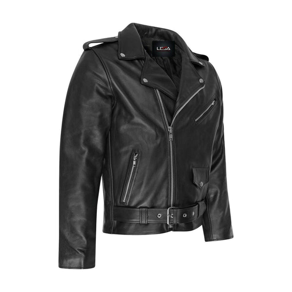 Mens Real Leather Brando Motorbike Motorcycle Classic Biker Jacket All Sizes New