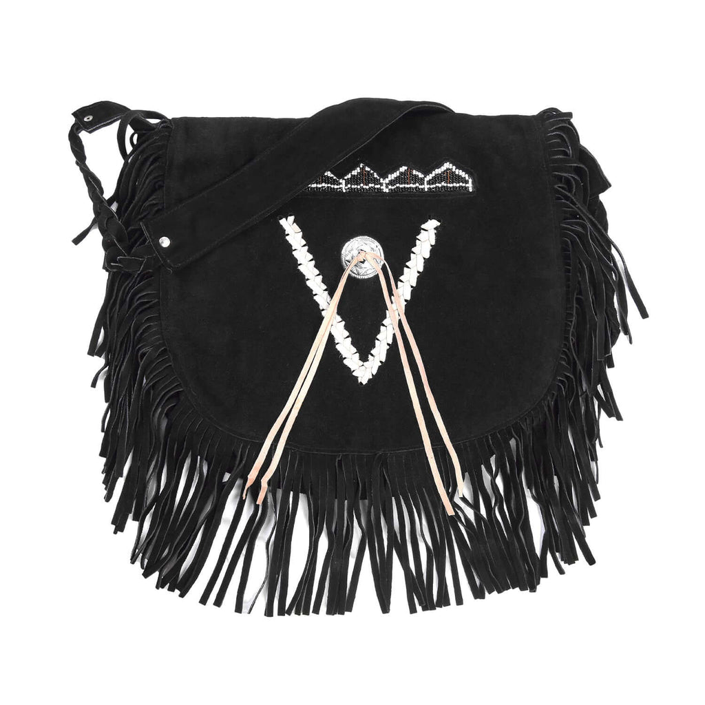 Women's Black Suede Fringe Crossbody Purse Top Zip Wristlet