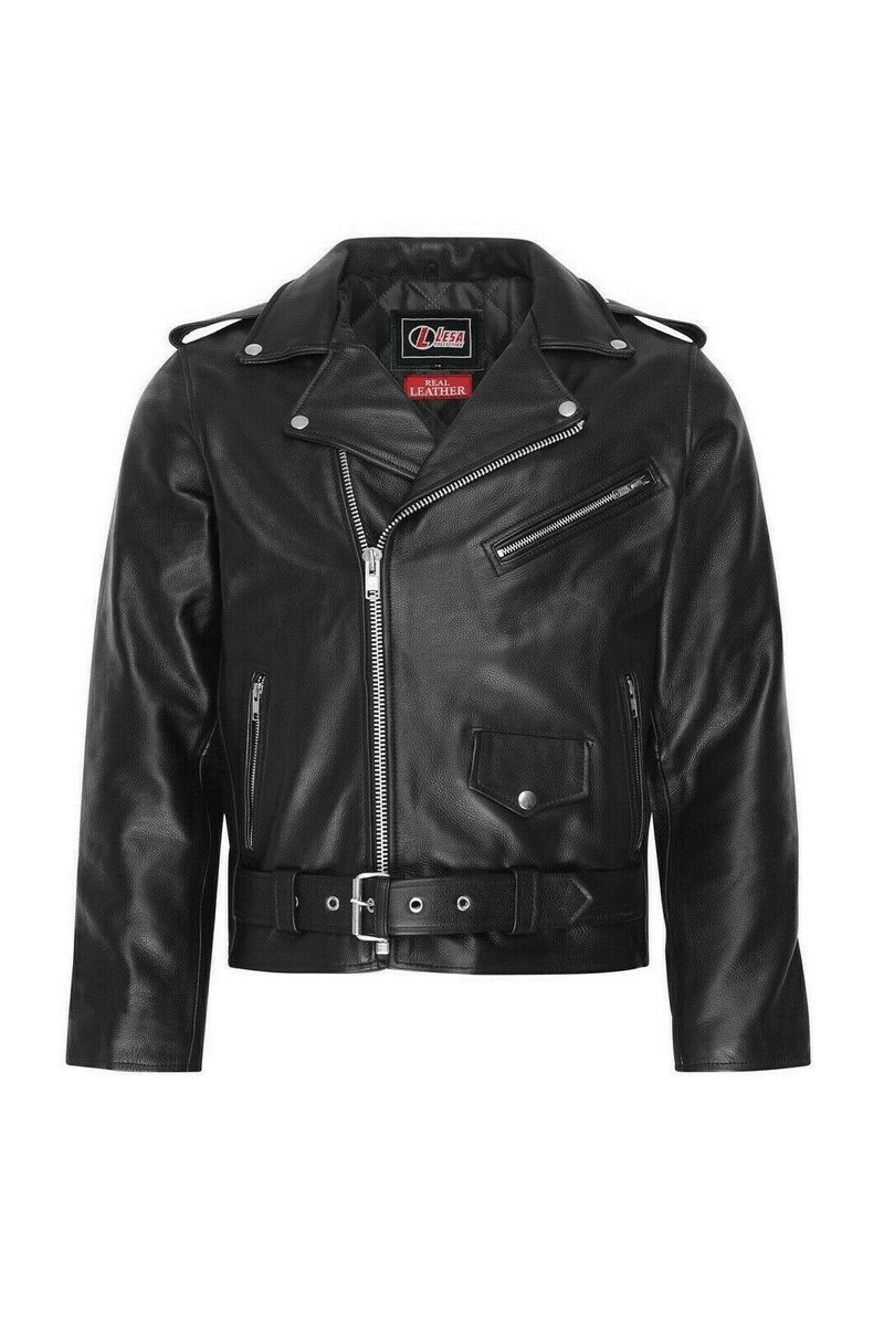 Mens Real Leather Brando Motorbike Motorcycle Classic Biker Jacket All Sizes New