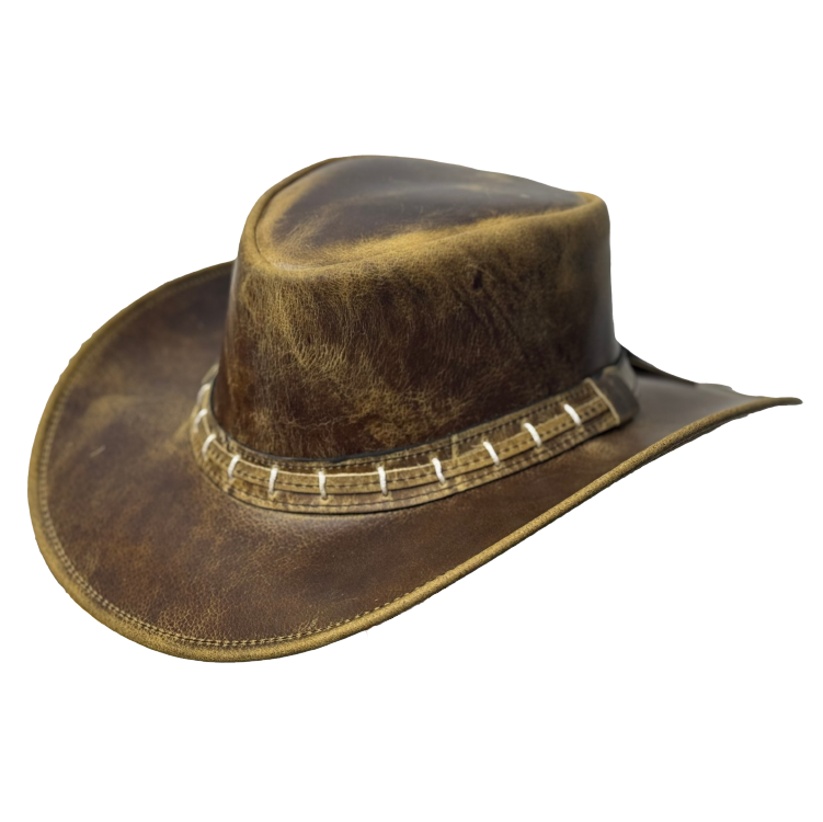 Lesa Collection: Chic Maracaibo Leather Band Cowgirl Hat with Deformable Brim, Vintage Maracaibo Leather Cowboy Hat