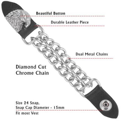 Motorcycle Vest Extenders Double Bike Chain  Biker Iron Cross Silver