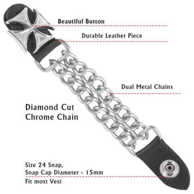 Motorcycle Vest Extenders Double Bike Chain  Biker Iron Cross Silver