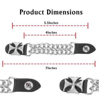 Motorcycle Vest Extenders Double Bike Chain  Biker Iron Cross Silver