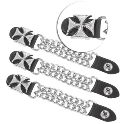 Motorcycle Vest Extenders Double Bike Chain  Biker Iron Cross Silver