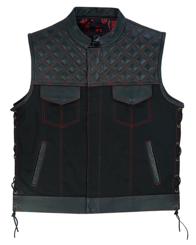 Collar Red stiches Lace up  Men's SOA Vest double Red Thread Club Vest, Concealed Gun Pockets, Red Lining