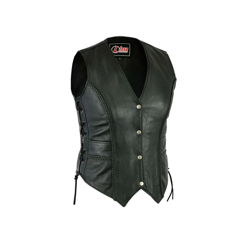 Lesa Collection Ladies black ladies vest Side Laces Motorcycle Style Biker Women&