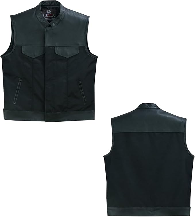 Leather Vests for Men – SOA Collarless Biker Vest with Gun Pockets