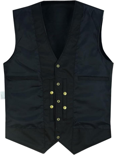 Men's Black Leather Vest with Concealed Carry Pockets - 10 Pockets Motorcycle Vest for Men