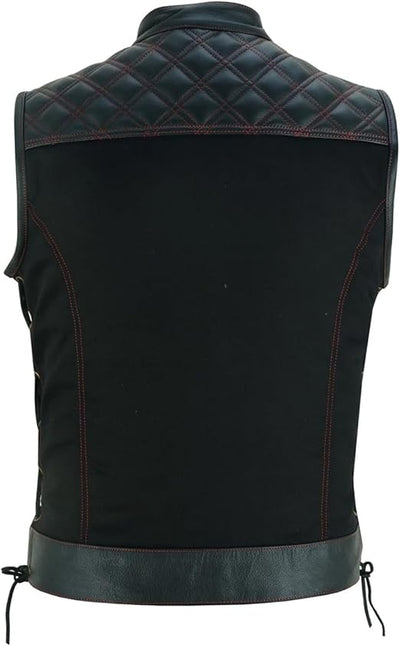 Collar Red stiches Lace up  Men's SOA Vest double Red Thread Club Vest, Deep Inside Pockets, Red Lining