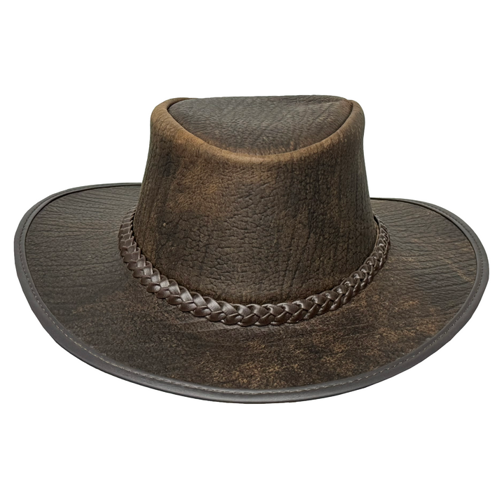 Distressed Toughness Leather Cowboy Hat for Men &amp; Women – Handcrafted Western Outback Hat with Shapeable Brim &amp; Braided Band