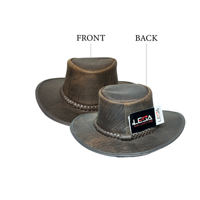 Lesa Collection Distressed Leather Cowboy Hat – Genuine Leather Western Hat for Men and Women with Rugged Style