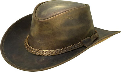 Lesa Collection Rodeo Leather Outback Hat For Men and Women Shapeable Wide Brim