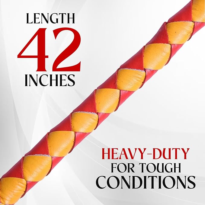 Lesa Collection Get Back Whip Red &amp; Yellow 42"  Biker Motorcycle Leather Whip