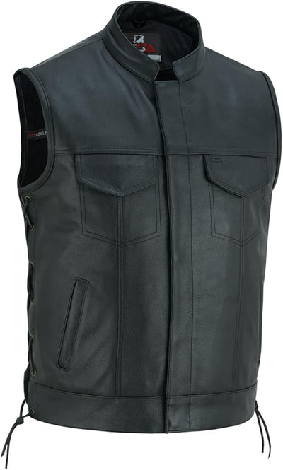 Genuine Cowhide Black Leather Vest Men with Concealed Carry Pockets and Side Laces