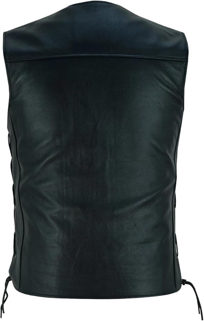 Men's Distressed Cowhide Leather Biker Vest – V-Neck Motorcycle Vest with Concealed Carry Pockets