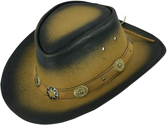 Old Faithful Western Cowboy Hat Smoke Edge Leather Hat with Shape-able Brim