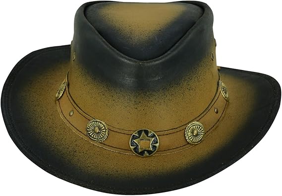 Old Faithful Western Cowboy Hat Smoke Edge Leather Hat with Shape-able Brim