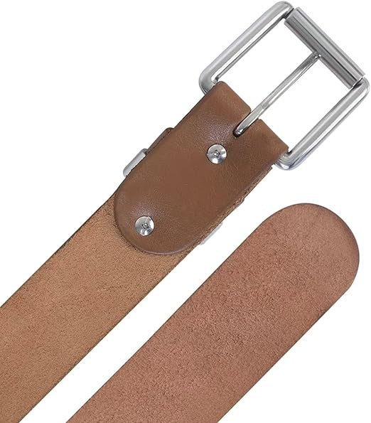 Handcrafted 1.5" Wide Leather Belt for Men – Heavy-Duty Roller Buckle with Stainless Steel Finish