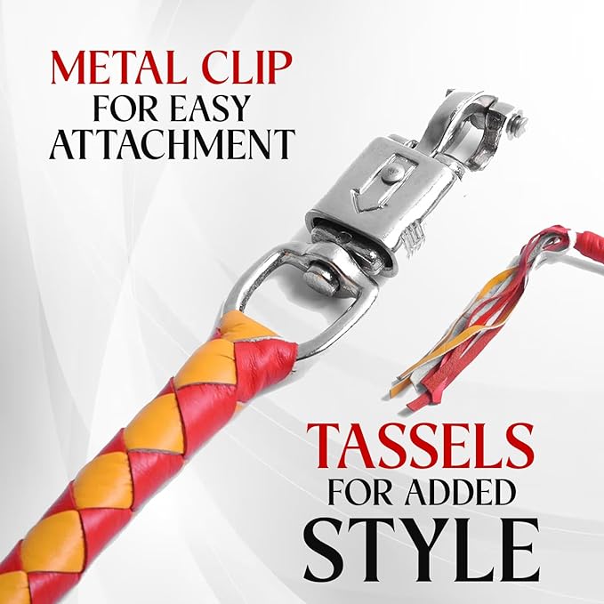 Lesa Collection Get Back Whip Red &amp; Yellow 42"  Biker Motorcycle Leather Whip