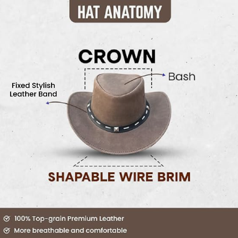 Lesa Collection Unisex Leather Cowboy Hat with Barrie Leather Band