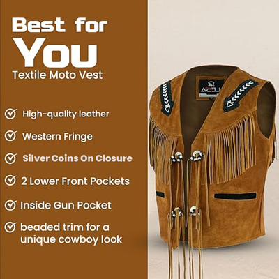 Suede Vest Tan Brown Western Cowboy Suede Fringe Vest