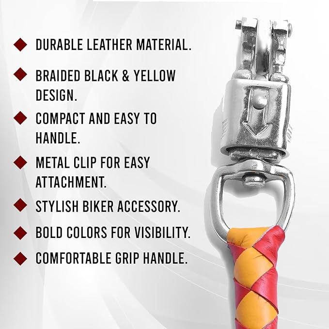Lesa Collection Get Back Whip Red &amp; Yellow 42"  Biker Motorcycle Leather Whip