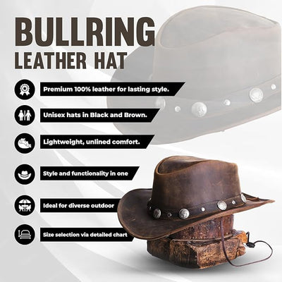 Bullring Leather Cowboy Hats for Men & Women Shapeable Brim