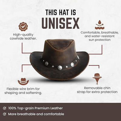 Bullring Leather Cowboy Hats for Men & Women Shapeable Brim