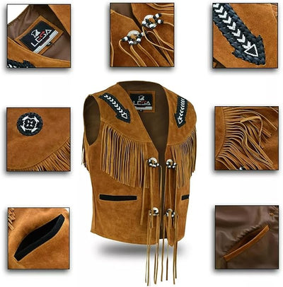 Suede Vest Tan Brown Western Cowboy Suede Fringe Vest