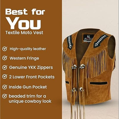 Suede Vest Tan Brown Western Cowboy Suede Fringe Vest