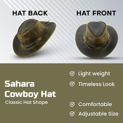 Sahara Cowboy Hat Western Style for Men and Women Shapeable Wide Brim Vintage