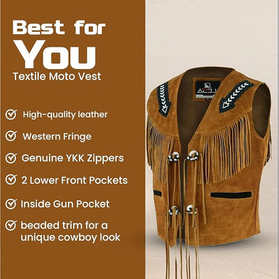 Suede Vest Tan Brown Western Cowboy Suede Fringe Vest