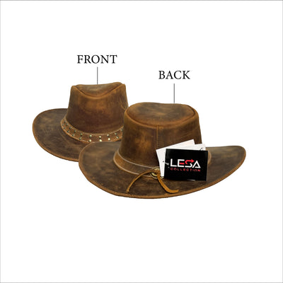 Lesa Collection Genuine Leather Lone Rock Cowboy Hat Men and Women