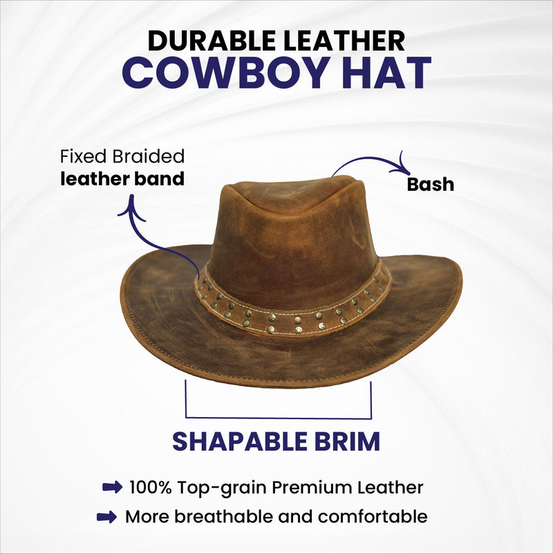 Lesa Collection Genuine Leather Lone Rock Cowboy Hat Men and Women