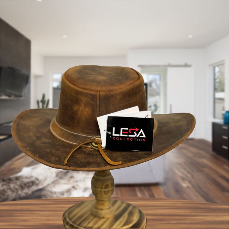 Lesa Collection Genuine Leather Lone Rock Cowboy Hat Men and Women