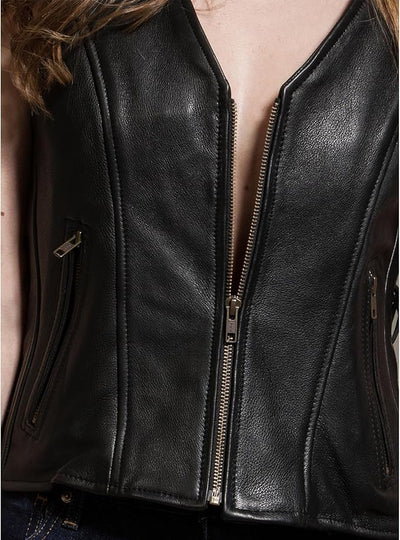 Lesa Collection New Womens Ladies Classical Biker Real Cowhide Leather Vest