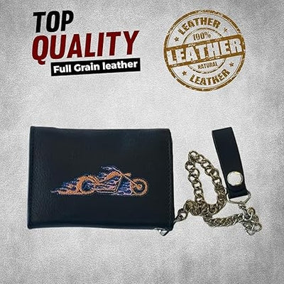 Handmade Black Biker Leather Wallet with Chain  | Leather Wallet