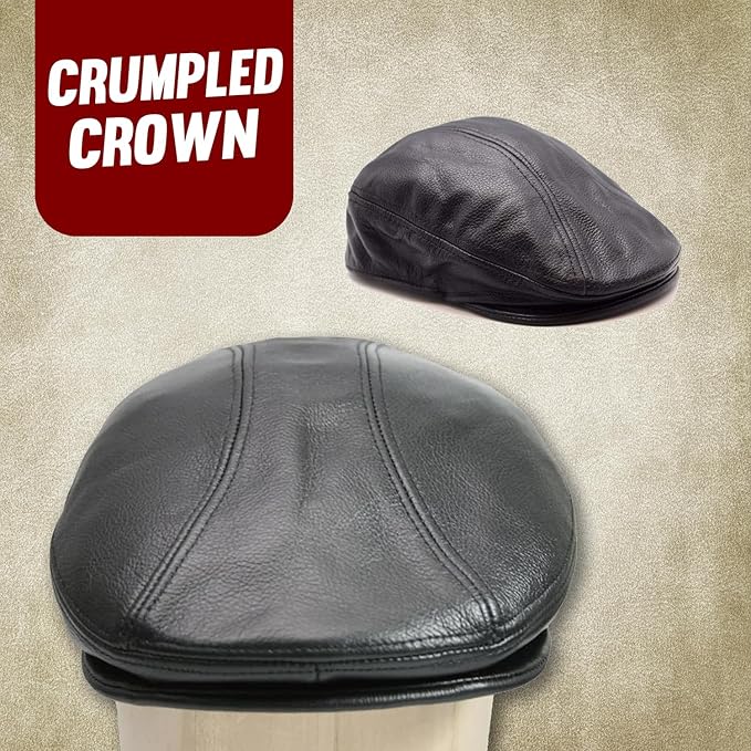 Black Unisex Cowhide Leather Flat Cap – Lightweight Classic Ivy Newsboy Cap for Men