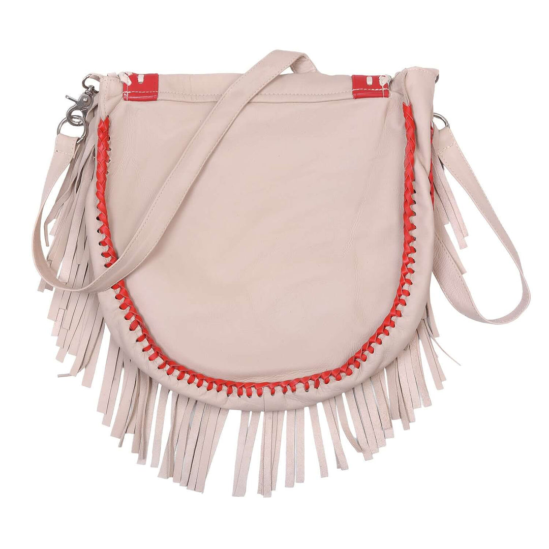 Fringe Purse Crossbody with Southwestern Embroidery - Leather Fringe Shoulder Bag for Women