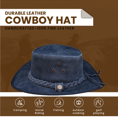 Australian Western Cowboy Kids Safari Black Leather Hat