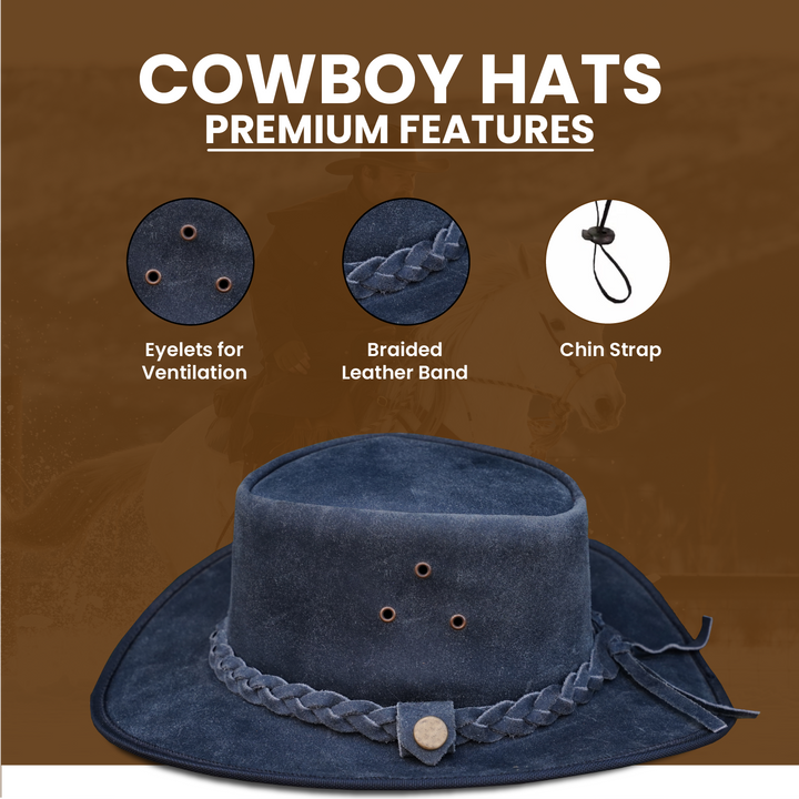 Australian Western Cowboy Kids Safari Black Leather Hat