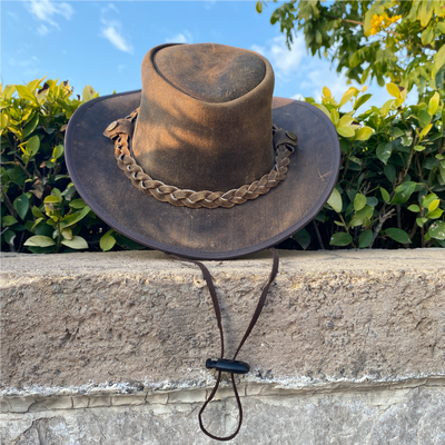 Australian Western Cowboy Kids Safari Brown Leather Hat