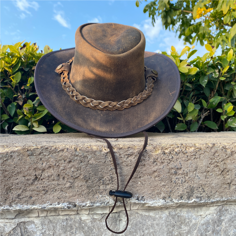 Australian Western Cowboy Kids Safari Brown Leather Hat