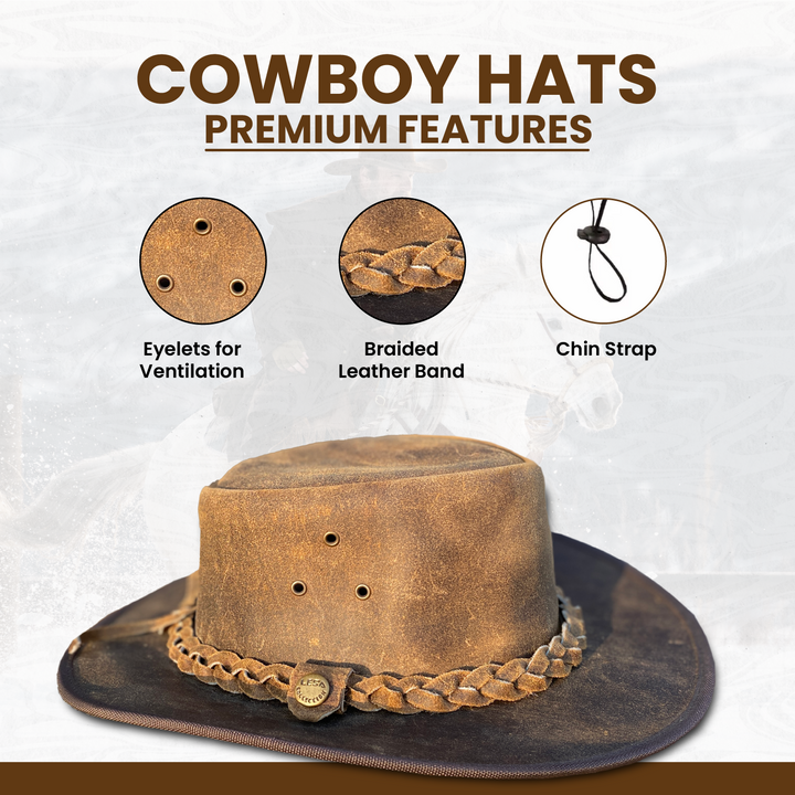 Australian Western Cowboy Kids Safari Brown Leather Hat