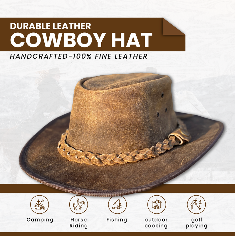 Australian Western Cowboy Kids Safari Brown Leather Hat