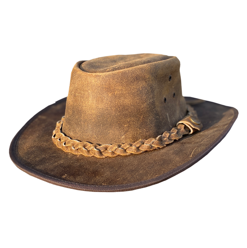 Australian Western Cowboy Kids Safari Brown Leather Hat