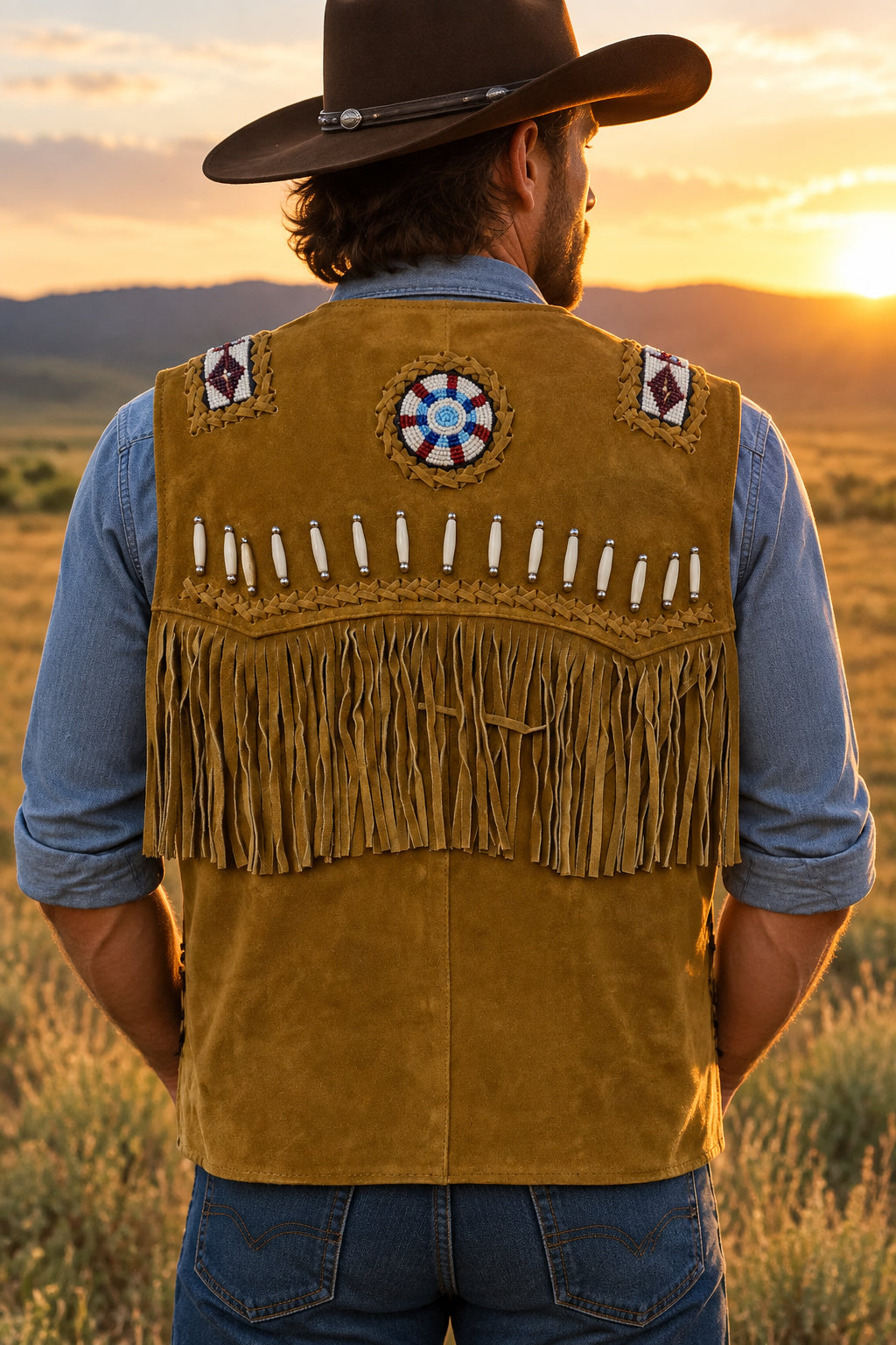 Suede Leather Vest with Fringes  waistcoat with beaded