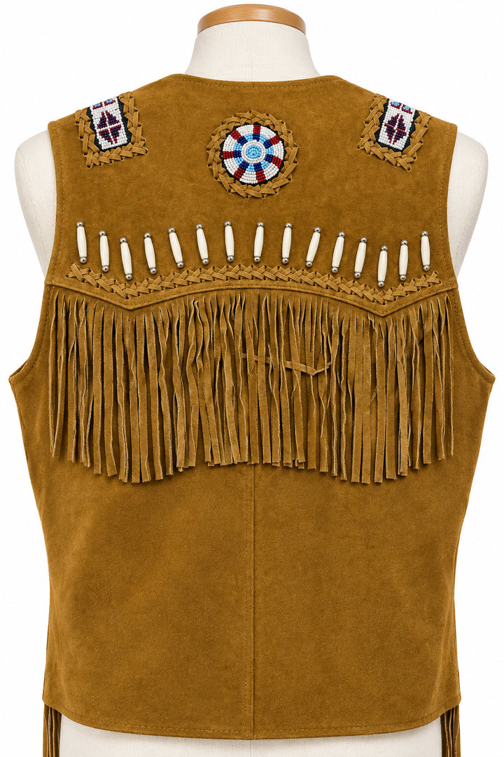 Suede Leather Vest with Fringes  waistcoat with beaded