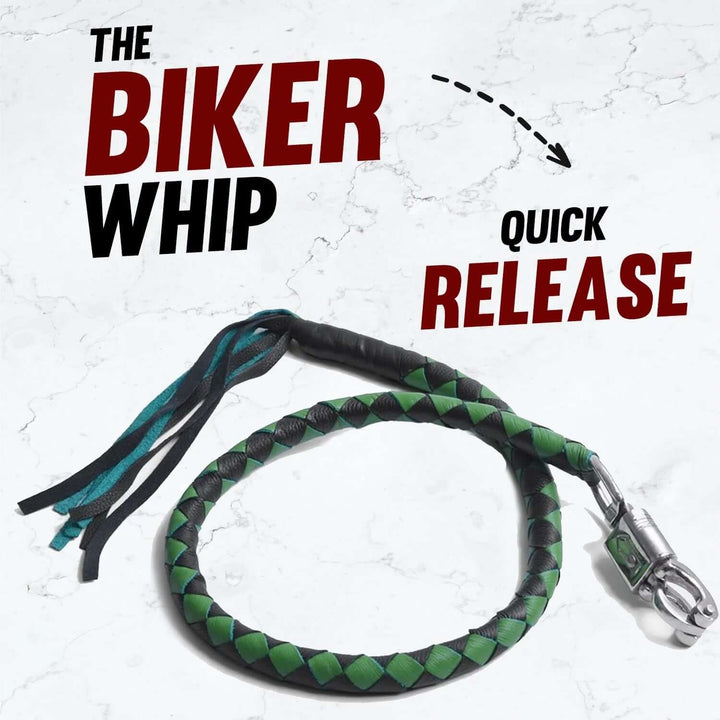 Black &amp; Olive Get Back Whip 42" Biker Motorcycle Leather Whip Lesa Collection